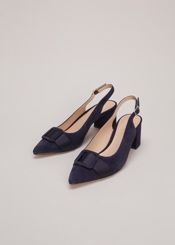 Phase Eight Blue Suede Slingback Heels Navy Australia | VP2417356